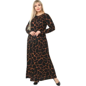 Butik Siyah Taş Desen Kollu Kadın Uzun Tesettür Elbise