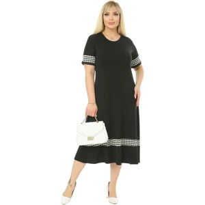 Butik Kazayağı Şerit Detaylı Kadın Büyük Beden Midi Elbise