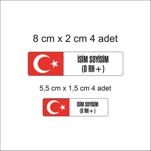 Ömr Dizayn Hediye Türk Bayrağı Isim ve Kan Grubu Motorsiklet Etiket Sticker