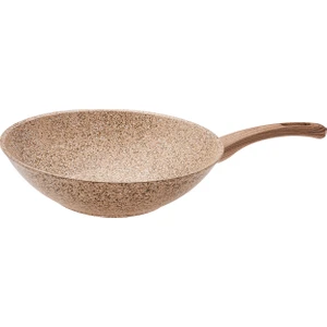 Wood Silver Bio Granit Wok Tava 28 cm Krem Renk Tek Taraflı Sap Özelliği ile
