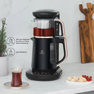 Çaysever Robotea 3 in 1 Konuşan Otomatik Çay Makinesi Su Isıtıcı, Filtre Kahve Demleme Makinesi 2500W Rosegold