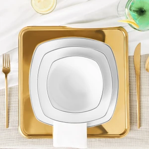 Roman Platinium Square Shape Kayıklı 27 Parça 6 Kişilik Porselen Yemek Takımı