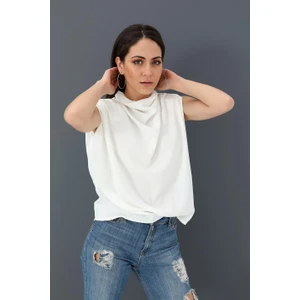 Vapur Tekstil Bluz Kolsuz Degaje Yaka - Ekru