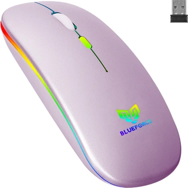 Blueforce V5.0 Bluetooth & Wireless 2,4ghz Sessiz Kablosuz Mouse Pembe Işıklı