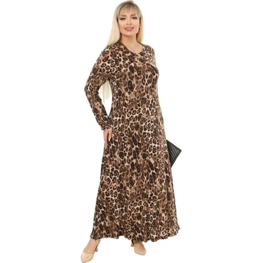 Melsay Butik Leopar Desen Kollu Kadın Uzun Tesettür