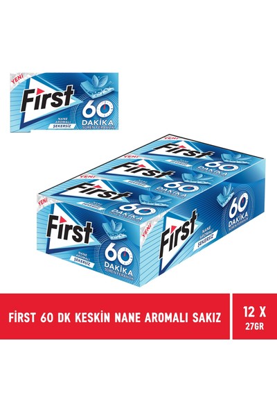 First 60 Dakika Keskin Nane Aromalı Sakız 27 gr - 12 Adet