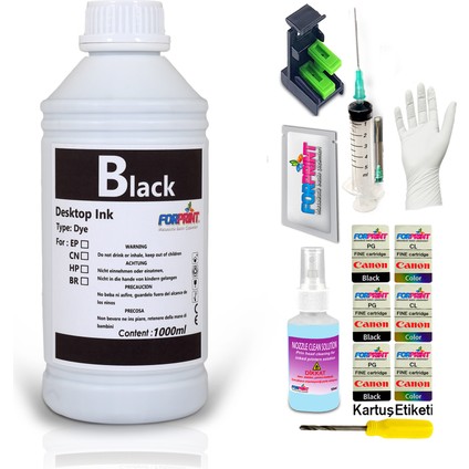 Canon Pixma MX330, MX340 Yazıcı Uyumlu Forprint Dolum Seti 1000ML Siyah