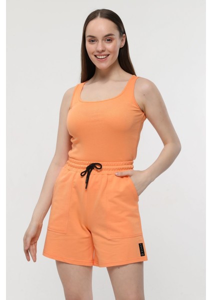 Kadın U Yaka Sıfır Kol Regular Fit Basic Geniş Askılı Tişört Oranj fiyatları