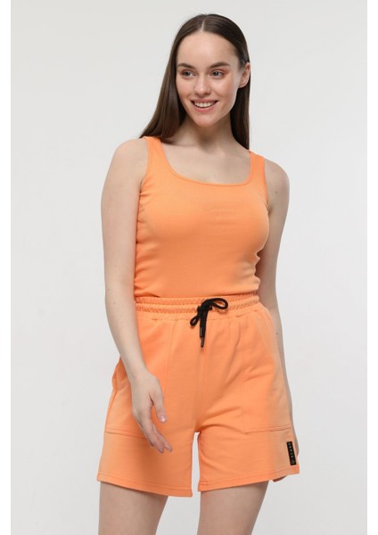 Kadın U Yaka Sıfır Kol Regular Fit Basic Geniş Askılı Tişört Oranj indirimleri