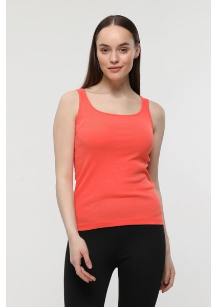 Kadın U Yaka Sıfır Kol Regular Fit Basic Geniş Askılı Tişört Nar Çiçeği fiyatları