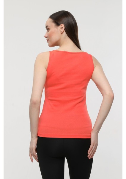 Kadın U Yaka Sıfır Kol Regular Fit Basic Geniş Askılı Tişört Nar Çiçeği fırsatları