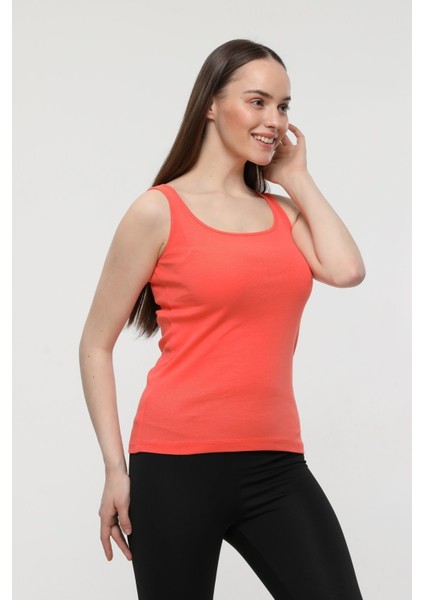 Kadın U Yaka Sıfır Kol Regular Fit Basic Geniş Askılı Tişört Nar Çiçeği indirimleri