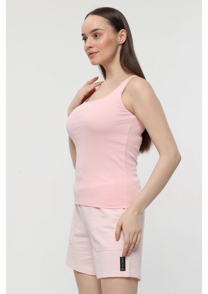 Kadın Geniş Askılı Tişört Pembe - Xs