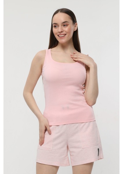 Kadın Geniş Askılı Tişört Pembe - Xs
