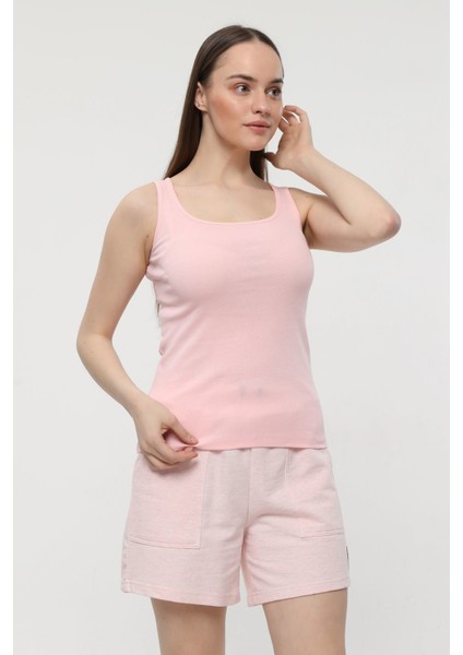 Kadın Geniş Askılı Tişört Pembe - Xs