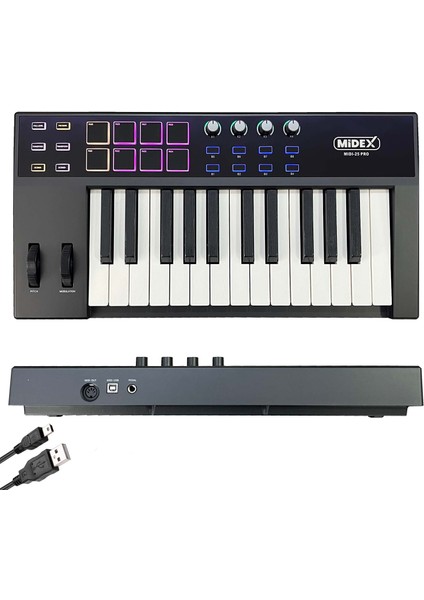Midi-25 Pro Midi Klavye 25 Tuşlu Midi Keyboard 8 Pad