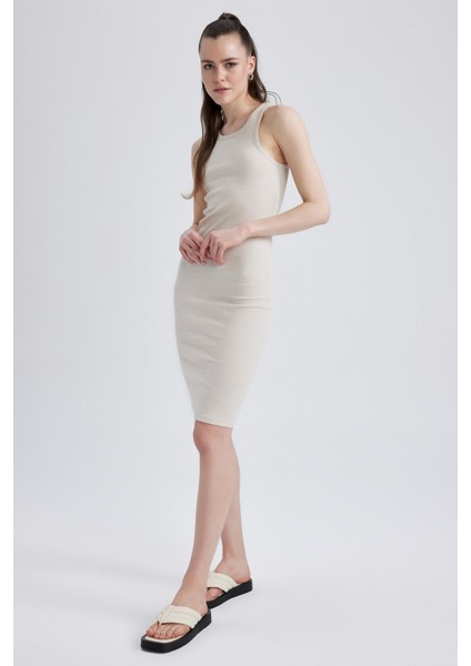 Bodycon Basic Halter Yaka Pamuklu Midi Askılı Elbise U8106AZ23SM