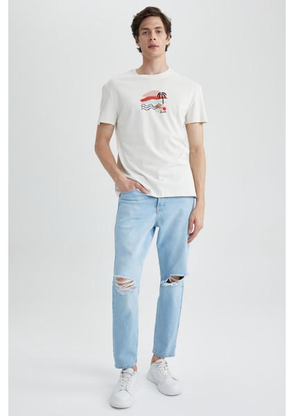 Regular Fit Bisiklet Yaka Baskılı Kısa Kollu %100 Pamuk Tişört Z5884AZ23SM fiyatları