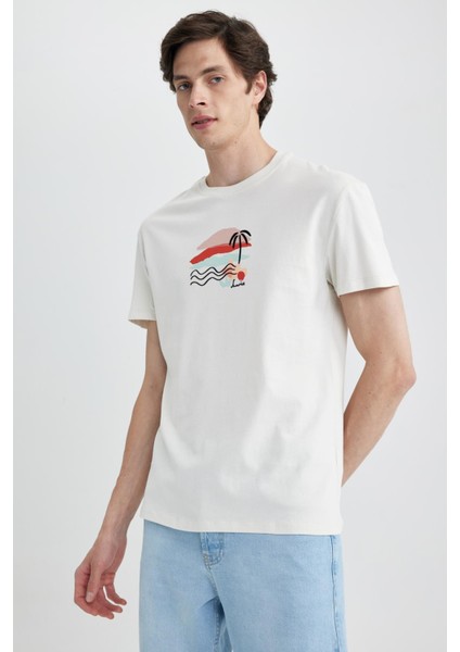 Regular Fit Bisiklet Yaka Baskılı Kısa Kollu %100 Pamuk Tişört Z5884AZ23SM modelleri