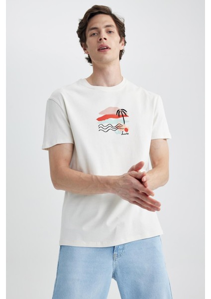 Regular Fit Bisiklet Yaka Baskılı Kısa Kollu %100 Pamuk Tişört Z5884AZ23SM fırsatları