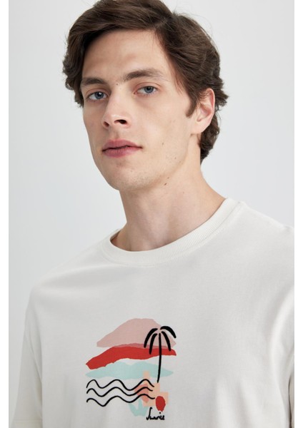 Regular Fit Bisiklet Yaka Baskılı Kısa Kollu %100 Pamuk Tişört Z5884AZ23SM indirimleri