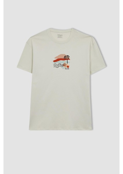 Regular Fit Bisiklet Yaka Baskılı Kısa Kollu %100 Pamuk Tişört Z5884AZ23SM