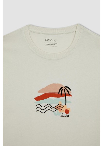 Regular Fit Bisiklet Yaka Baskılı Kısa Kollu %100 Pamuk Tişört Z5884AZ23SM