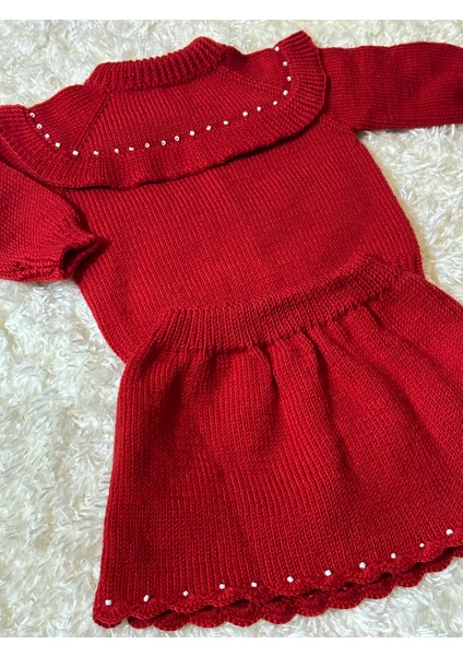El Örgüsü Incili Kırmızı Bebek Takımı