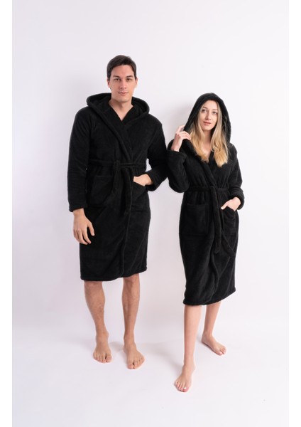 Uzun Kapüşonlu Unisex Welsoft Peluş Sabahlık