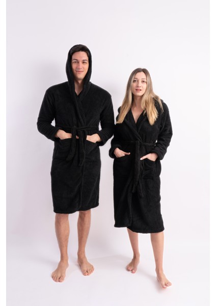 Uzun Kapüşonlu Unisex Welsoft Peluş Sabahlık