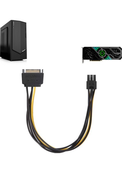 20 cm ATX 6 Pin (Dişi) to SATA 15 Pin (Erkek) Power PCI-e Grafik Video Kartı Güç Kablosu