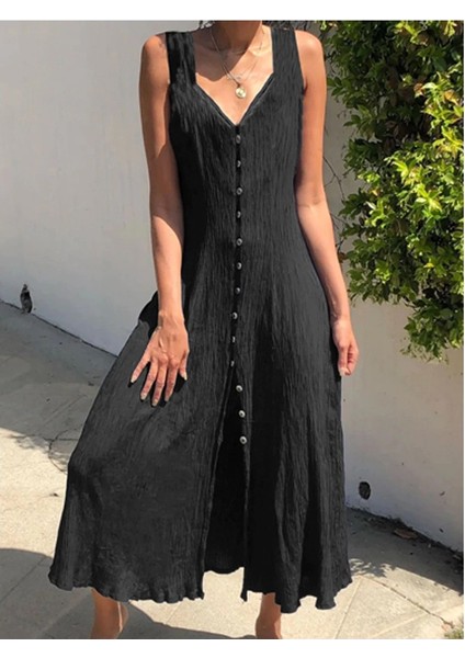 Bürümcük Kumaş Günlük Elbise LN06SIYAH