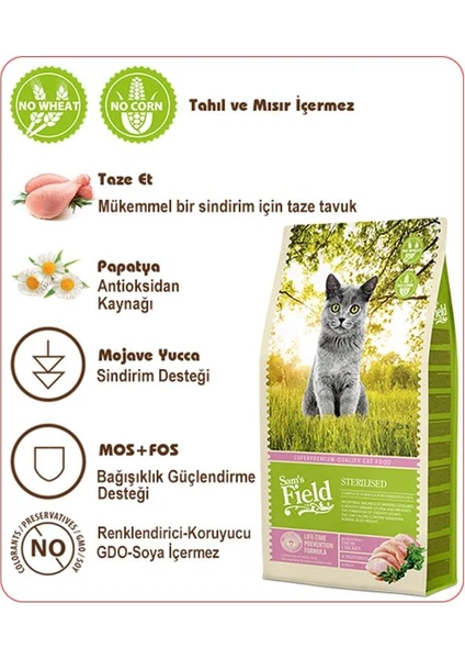 Sam's Field Sterilised Tavuklu Tahılsız Kısırlaştırılmış Kedi Maması 7.5kg