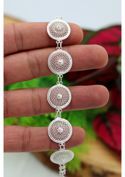 Daire Model 925 Ayar Gümüş Telkari Bileklik 201022082 fiyatları