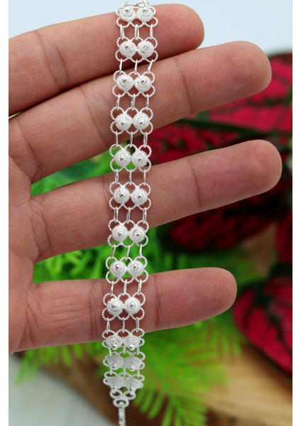 Çift Sıra Kişniş Model 925 Ayar Gümüş Telkari Bileklik 201022084 fiyatları