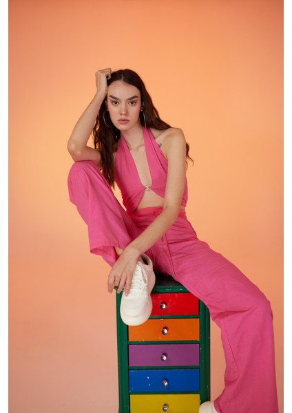 Koton Kumaş H Aksesuarlı Rise Bluz Pembe