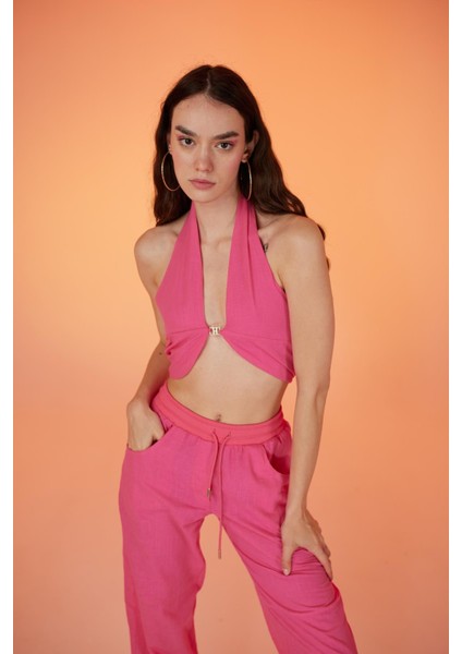 Koton Kumaş H Aksesuarlı Rise Bluz Pembe