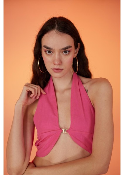 Koton Kumaş H Aksesuarlı Rise Bluz Pembe