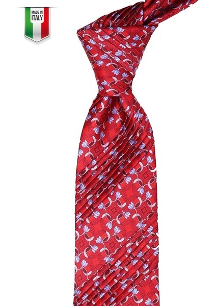 Kırmızı Motif Desen Piliseli İpek Kravat EST96
