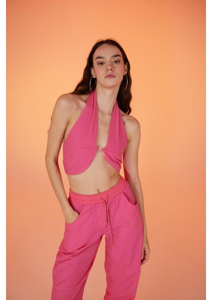 Koton Kumaş H Aksesuarlı Rise Bluz Pembe