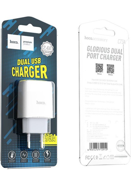 Hoco C73A Çift USB Girişli Hızlı Şarj Adaptörü