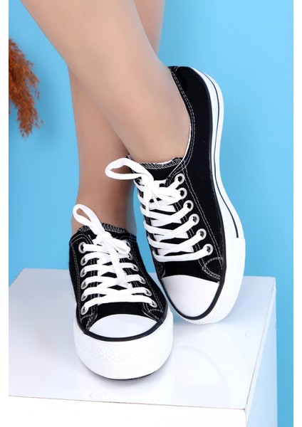 Skywalk Keten Siyah Yüksek Taban Sneaker Spor Ayakkabı
