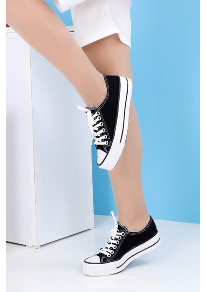 Skywalk Keten Siyah Yüksek Taban Sneaker Spor Ayakkabı