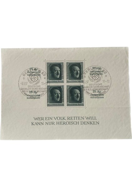 Adolf Hitler 48. Doğum Günü Damgalı Pul Bloğu 012