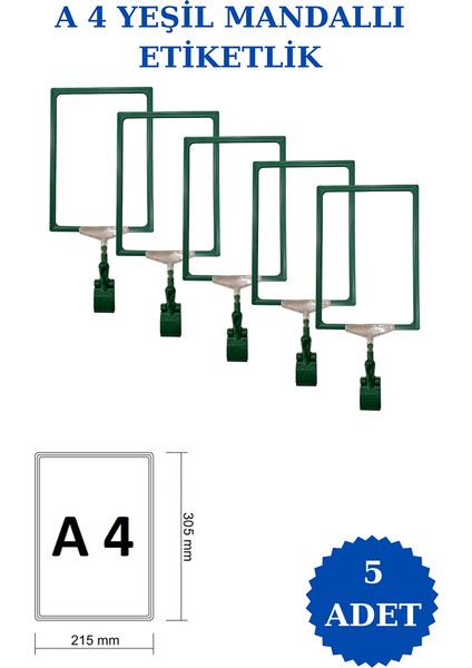 5 Adet A4 Mandallı Raf Etiketi Sepet Etiketi Çerçeveli Etiketlik Eşek Askılık Etiketi