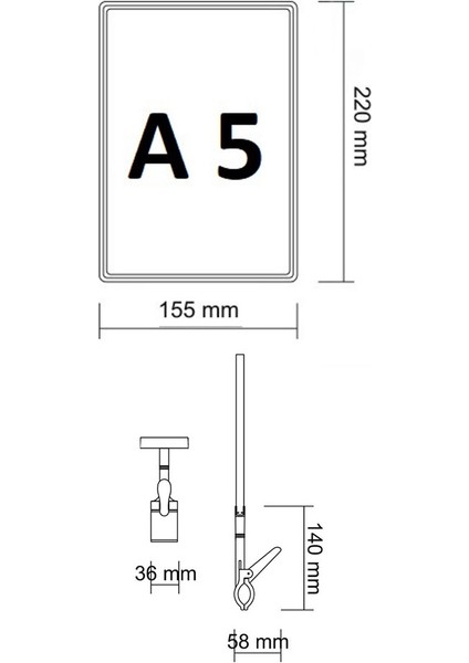 5 Adet A5 Mandallı Raf Etiketi Sepet Etiketi Çerçeveli Etiketlik Eşek Askılık Etiketi