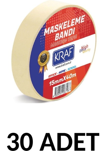 30 Adet Maskeleme Bandı 15 mm x 40 Metre Kağıt Bant