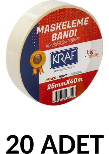 20 Adet Maskeleme Bandı 25 mm x 40 Metre Kağıt Bant