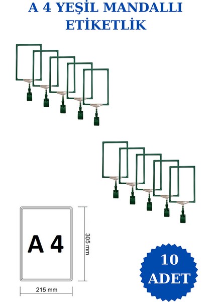 İstanbul Manken 10 Adet A4 Mandallı Raf Etiketi Sepet Etiketi Çerçeveli Etiketlik Eşek Askılık Etiketi
