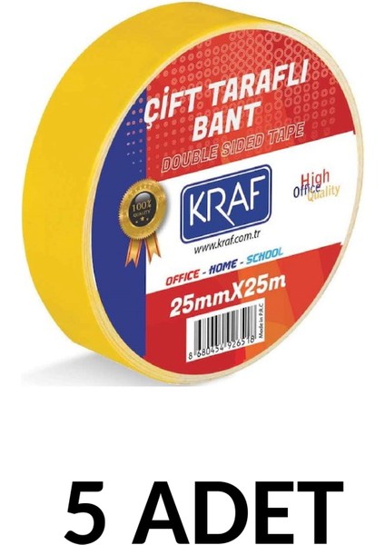5 Adet 25 mm x 25 Metre Çift Taraflı Bant
